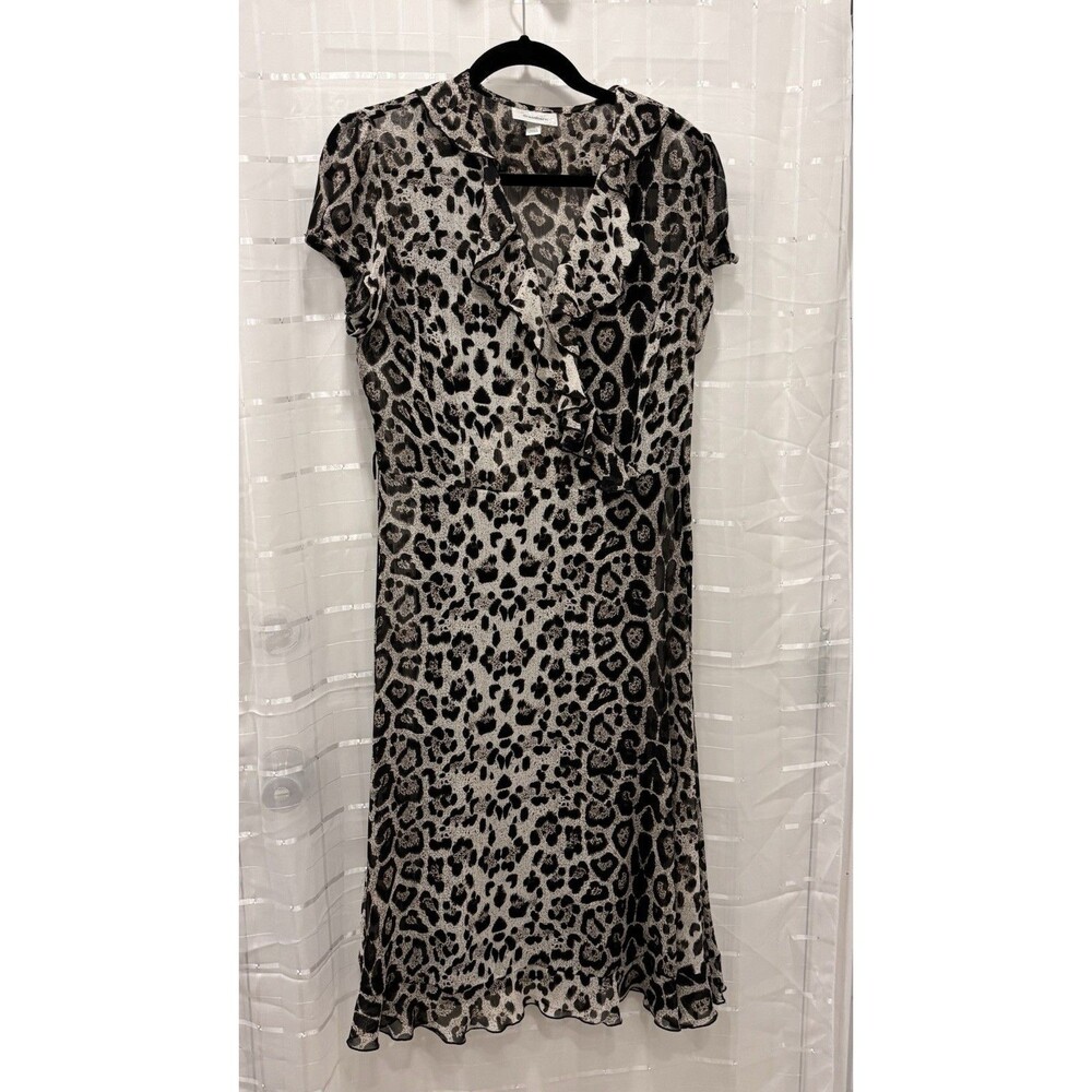 Dressbarn Leopard Print Ruffle Dress Short Sleeve Knee Length Size‎ 10